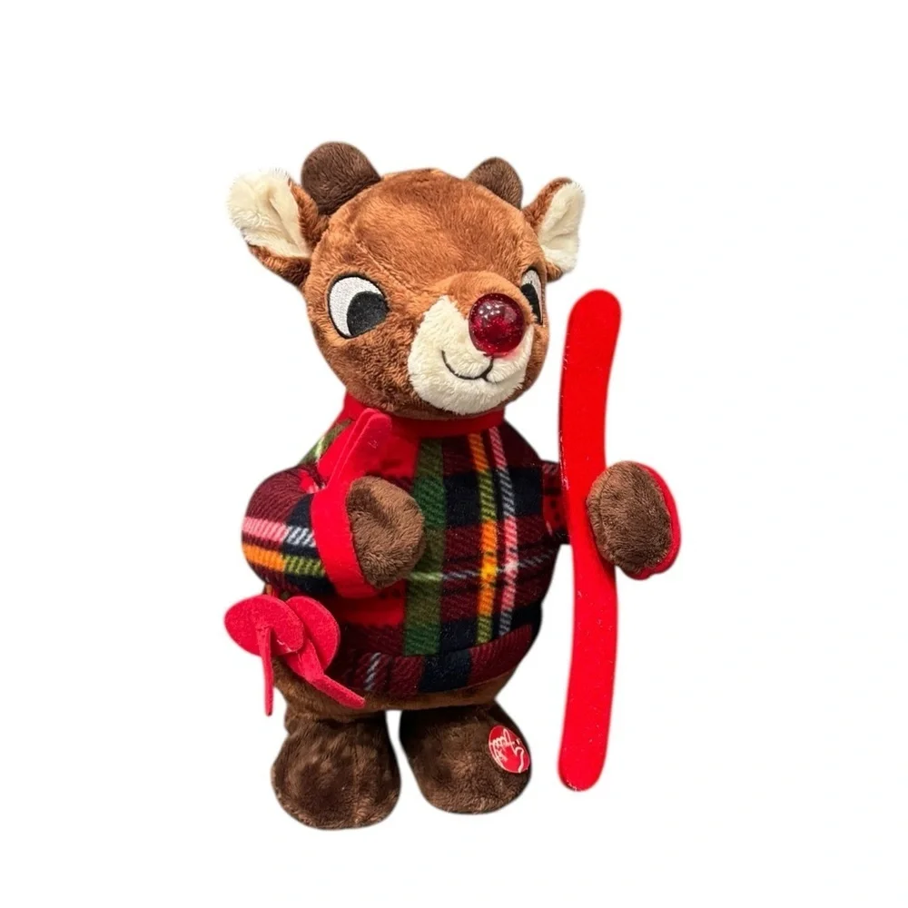 Rudolph Reindeer 14” Animated Singing Walking Plaid W/ Skis Dan Dee